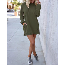 Load image into Gallery viewer, Solid Color Women Hoodies Sweatshirts Long Sleeve Dress Vestidos Winter Woman Clothing Hooded Drawstring Pocket Pullover Dresses