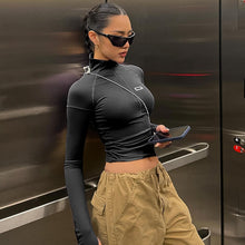 Load image into Gallery viewer, Solid Color Y2k Casual T Shirt Women Tops Sexy Grey Simple Style Party Club 2023 Spring Summer Long Sleeves Turtleneck Crop pur2