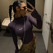 Load image into Gallery viewer, Solid Color Y2k Casual T Shirt Women Tops Sexy Grey Simple Style Party Club 2023 Spring Summer Long Sleeves Turtleneck Crop pur2