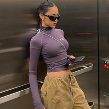 Load image into Gallery viewer, Solid Color Y2k Casual T Shirt Women Tops Sexy Grey Simple Style Party Club 2023 Spring Summer Long Sleeves Turtleneck Crop pur2