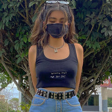 Load image into Gallery viewer, Solid Knitted Gothic Indie Style Crop Top Women Tank Casual White Sleeveless Crop Tops Women&#39;s T-Shirt Slim Letter Embroidery