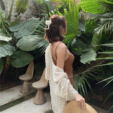 Load image into Gallery viewer, Solid One Piece Swimsuit Women Trikini Bodysuit Push Up Pad Bathing Suit Sexy Straps Beach Swimwear with Mesh Embroidery Covers