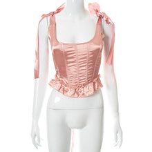 Load image into Gallery viewer, Solid Square Collar Patchwork Sleeveless Backless Lace Ribbons Y2K Corset Tops Summer Women Sweety Sexy Streetwears 2022 New