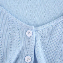 Load image into Gallery viewer, Solid Thin Hollow Out Knit Shirt Women Crop Top Single Breasted Long Sleeve Knitted Cardigan Women&#39;s Shirts Summer Simple Korean