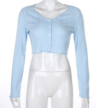 Load image into Gallery viewer, Solid Thin Hollow Out Knit Shirt Women Crop Top Single Breasted Long Sleeve Knitted Cardigan Women&#39;s Shirts Summer Simple Korean