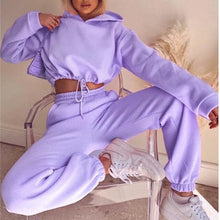 Load image into Gallery viewer, Solid Tracksuit Women Two Piece Set Autumn Clothing Hooded Drawstring Sweatshirt Top Long Pants Suit Casual Women&#39;s Sets Outfits