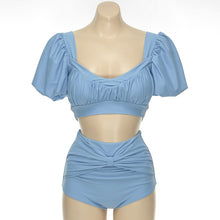 Load image into Gallery viewer, Solid Two Piece Swimsuit Pleated Beachwear High Waist Bikini Set Push Up Padded Swimwear Summer Swim Biquinis Women 2021