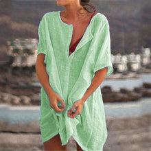 Load image into Gallery viewer, Solid Women Shirt Dress Fashion 2020 Spring Summer Short Sleeve Sexy Mini Dresses Casual Loose Basic Ruched Short Dress