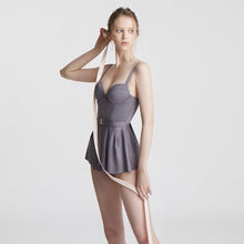 Load image into Gallery viewer, Solid Wrap Chest Padded Swimwear Monikini Sexy Push Up Beach Skirt Female Sport One Piece Bathing Suit with Belt