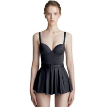 Load image into Gallery viewer, Solid Wrap Chest Padded Swimwear Monikini Sexy Push Up Beach Skirt Female Sport One Piece Bathing Suit with Belt