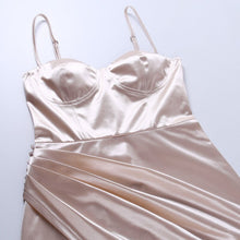 Load image into Gallery viewer, Spaghetti Strap Sexy Bodycon Satin Dress Women 2021 Summer Backless Prom Party Club Slip Dresses Elegant Slit Ruched Black Robes