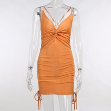 Load image into Gallery viewer, Spaghetti Strap Sexy Knitted Bodycon Mini Dresses Women Deep V Neck Backless Drawstring Party Club Short Dress Summer Vacation