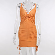 Load image into Gallery viewer, Spaghetti Strap Sexy Knitted Bodycon Mini Dresses Women Deep V Neck Backless Drawstring Party Club Short Dress Summer Vacation