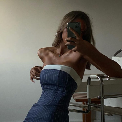 Spice girls fishbone panels striped short skirt American vintage sexy show skinny bag hip bandeau dress woman