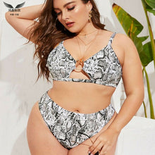 Load image into Gallery viewer, Split Large Size Swimwear Snakeskin Printing Sexy Gathering 2 Piece Set Women  Plus Size Swimwear
