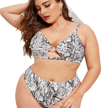 Load image into Gallery viewer, Split Large Size Swimwear Snakeskin Printing Sexy Gathering 2 Piece Set Women  Plus Size Swimwear