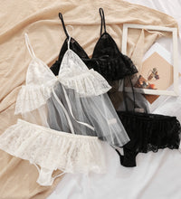 Load image into Gallery viewer, Split Lingerie Casual Home Service Shorts Suit Erotic Underwear Set Sexy V-neck Imitation Silk Suspender Pajamas Set