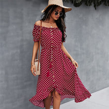 Load image into Gallery viewer, Spring 2021 New Ladies Dot Polka Print Dress Women Tassel Button Off The Shoulder Dress For Woman Sexy Slash Neck Summer Dress