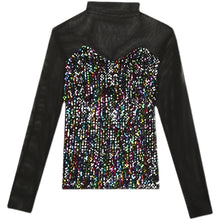 Load image into Gallery viewer, Spring 2022 New Women&#39;s Tops Fashion Long Sleeved Sequined Turtleneck Mesh T-Shirt Elegant Slim Patchwork Female Blusas