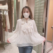 Load image into Gallery viewer, Spring 2022 Solid Ol Slim Blusas Sweet Lantern Long Sleeve Pullover Blouse Women Gauze Patchwork Elegant Shirt Feminino