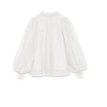 Load image into Gallery viewer, Spring 2022 Solid Ol Slim Blusas Sweet Lantern Long Sleeve Pullover Blouse Women Gauze Patchwork Elegant Shirt Feminino