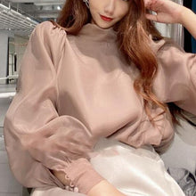 Load image into Gallery viewer, Spring 2022 Solid Ol Slim Blusas Sweet Lantern Long Sleeve Pullover Blouse Women Gauze Patchwork Elegant Shirt Feminino