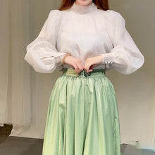 Load image into Gallery viewer, Spring 2022 Solid Ol Slim Blusas Sweet Lantern Long Sleeve Pullover Blouse Women Gauze Patchwork Elegant Shirt Feminino