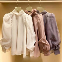 Load image into Gallery viewer, Spring 2022 Solid Ol Slim Blusas Sweet Lantern Long Sleeve Pullover Blouse Women Gauze Patchwork Elegant Shirt Feminino