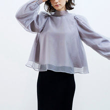 Load image into Gallery viewer, Spring 2022 Solid Ol Slim Blusas Sweet Lantern Long Sleeve Pullover Blouse Women Gauze Patchwork Elegant Shirt Feminino