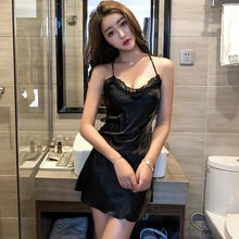 Load image into Gallery viewer, Spring And Autumn New  Sexy Pajamas Women&#39;s Summer Ice Silk Thin Lace Slings Babydoll Nightdress Homewear Women