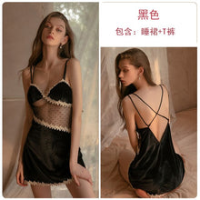 Load image into Gallery viewer, Spring And Autumn Sexy Velvet Mesh See-through Halter Suspender Nightdress Women Temptation Underwear Cute Halter Home Service