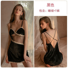 Load image into Gallery viewer, Spring And Autumn Sexy Velvet Mesh See-through Halter Suspender Nightdress Women Temptation Underwear Cute Halter Home Service