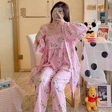 Load image into Gallery viewer, Spring Autumn 3PCS Sexy Long Sleeve Robes Pajama Sets for Women Floral Print Sleepwear Suit Pyjama Homewear Pijama Mujer Clothes