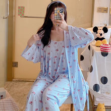Load image into Gallery viewer, Spring Autumn 3PCS Sexy Long Sleeve Robes Pajama Sets for Women Floral Print Sleepwear Suit Pyjama Homewear Pijama Mujer Clothes