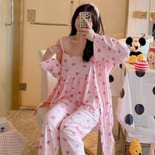 Load image into Gallery viewer, Spring Autumn 3PCS Sexy Long Sleeve Robes Pajama Sets for Women Floral Print Sleepwear Suit Pyjama Homewear Pijama Mujer Clothes