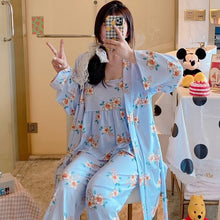 Load image into Gallery viewer, Spring Autumn 3PCS Sexy Long Sleeve Robes Pajama Sets for Women Floral Print Sleepwear Suit Pyjama Homewear Pijama Mujer Clothes