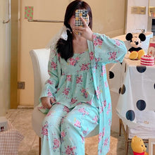 Load image into Gallery viewer, Spring Autumn 3PCS Sexy Long Sleeve Robes Pajama Sets for Women Floral Print Sleepwear Suit Pyjama Homewear Pijama Mujer Clothes