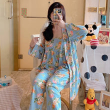 Load image into Gallery viewer, Spring Autumn 3PCS Sexy Long Sleeve Robes Pajama Sets for Women Floral Print Sleepwear Suit Pyjama Homewear Pijama Mujer Clothes