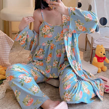 Load image into Gallery viewer, Spring Autumn 3PCS Sexy Long Sleeve Robes Pajama Sets for Women Floral Print Sleepwear Suit Pyjama Homewear Pijama Mujer Clothes