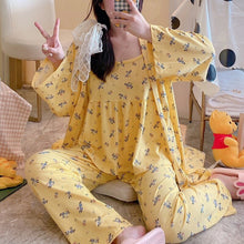 Load image into Gallery viewer, Spring Autumn 3PCS Sexy Long Sleeve Robes Pajama Sets for Women Floral Print Sleepwear Suit Pyjama Homewear Pijama Mujer Clothes