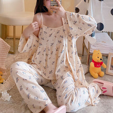 Load image into Gallery viewer, Spring Autumn 3PCS Sexy Long Sleeve Robes Pajama Sets for Women Floral Print Sleepwear Suit Pyjama Homewear Pijama Mujer Clothes