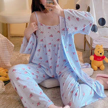 Load image into Gallery viewer, Spring Autumn 3PCS Sexy Long Sleeve Robes Pajama Sets for Women Floral Print Sleepwear Suit Pyjama Homewear Pijama Mujer Clothes