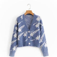Load image into Gallery viewer, Spring Autumn Retro Flower Start Sweater For Women Jacket Sweet Casual All-match Blouse Ladies Cardigan Stitching Loose Sweater