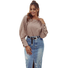 Load image into Gallery viewer, Spring Autumn Women Shirts Retro Check Lantern Sleeve Square Neck Loose Shirt Top Casual All-match Top Blouses