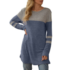 Spring Autumn  Women T-Shirts New Fashion Splicing O-Neck Long Sleeves Soft Tees Loose Fit Casual ChicTops Femme Sweatshirt