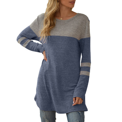 Spring Autumn  Women T-Shirts New Fashion Splicing O-Neck Long Sleeves Soft Tees Loose Fit Casual ChicTops Femme Sweatshirt