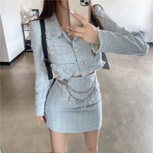 Load image into Gallery viewer, Spring Autumn Women&#39;s 2-Piece Sets Short Lapel Tweed Jacket + High Waist Bag Hip Skirt Female Ins Suit