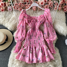 Load image into Gallery viewer, Spring Floral Dress Women Elegant Kawaii Print Chiffon Party Mini Dress Female Sexy French Casual Bandage Korean Dress 2021 New