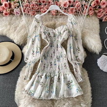 Load image into Gallery viewer, Spring Floral Dress Women Elegant Kawaii Print Chiffon Party Mini Dress Female Sexy French Casual Bandage Korean Dress 2021 New