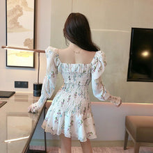 Load image into Gallery viewer, Spring Floral Dress Women Elegant Kawaii Print Chiffon Party Mini Dress Female Sexy French Casual Bandage Korean Dress 2021 New